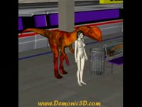 Animated dinosaur bends girl over and fucks her from behind